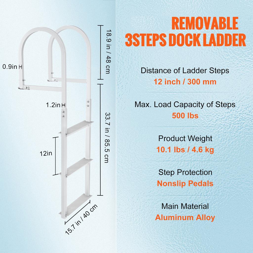 SucceBuy 3/4/5 Steps Removable Dock Ladder 350/500Lbs Load Pontoon Boat Ladder with Rubber Mat for Lake, Marine Boarding, Pool