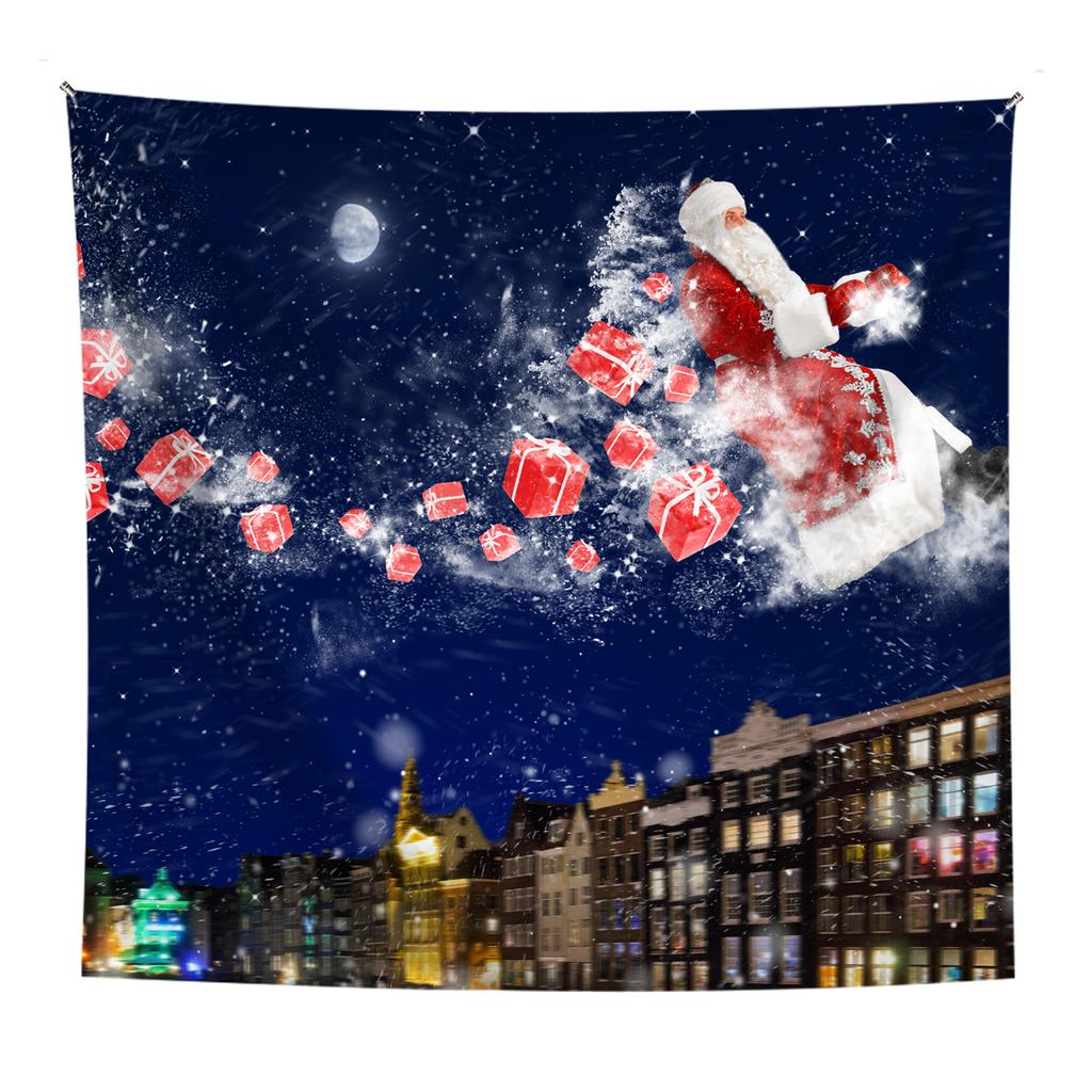 Wohnkultur Frohe Weihnachten Schneeschuh Baum Santa Claus Santa Claus Geschenke Gedruckt Polyester Faser Wand Hängen tapeçaria de natal