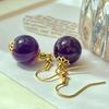 Boucles d'oreilles rétro en améthyste naturelle de 12 mm Boucles d'oreilles en agate de luxe léger haut de gamme Boucles d'oreilles style national Niche pour femmes