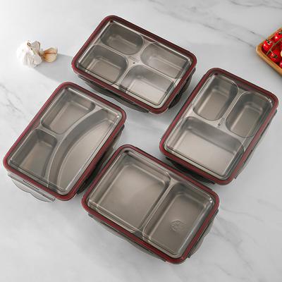 Thickened 304 Stainless Steel Lunch Box And Plate School Cafeteria Fresh-keeping Box 2/3/4/5 Grids Camping Bento Box With Lid