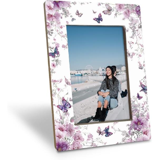Floral Picture Frame, Purple Blossoms and Butterfly Design Picture Frames, Decorative Photo Frame for Tabletop Display, Fitting a 4x6 Inches Photo,