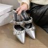 Punk Goth Metal Buckle High Heels Women's Sandals Summer 2024 Pointed Toe Silver Party Shoes Fashion Womens Pumps Shoes Tacones