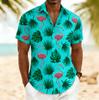 Men's Flamingo Tropical Monstera Palm Leaf Print Short Sleeve Shirt, Spring Summer Hawaiian Vacation Blouse, Loose Casual Top