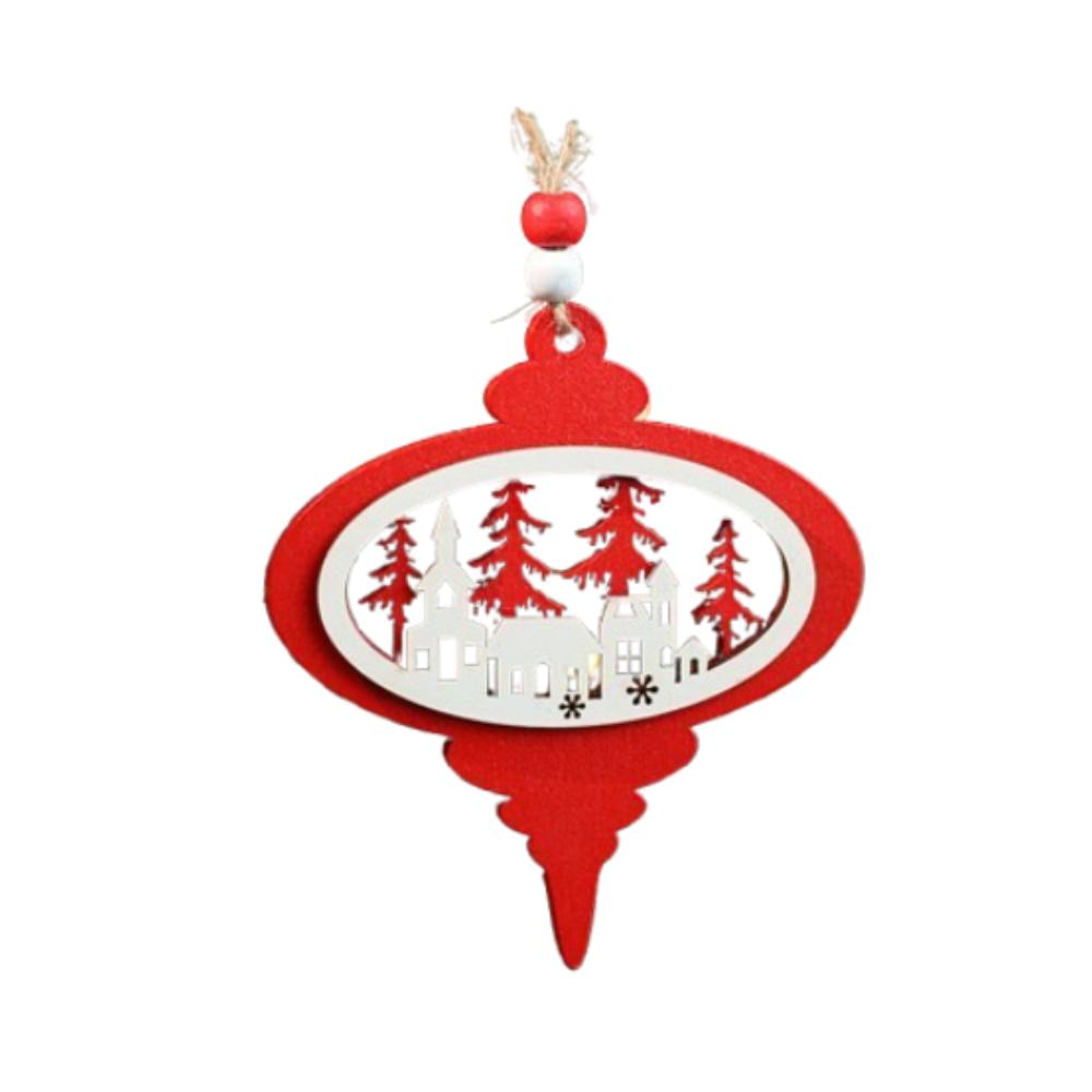 2pcs Red White Christmas Wooden Snowflakes Pendant Handmade Christmas Tree Ornaments  Party Favors