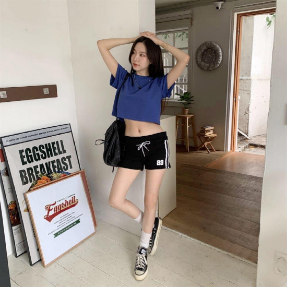 New Arrivals Open Run Women Crop ShorT Sleeve T shirT coTTon Spandex