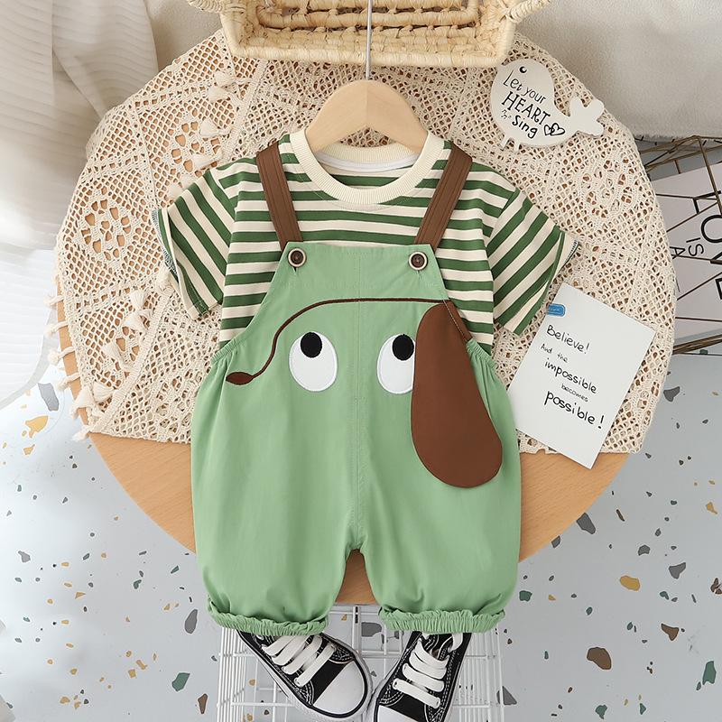 Kids Baby Boys Girls Summer Children Cartoon Striped T Shirt Pants Set Fashion Tracksuits