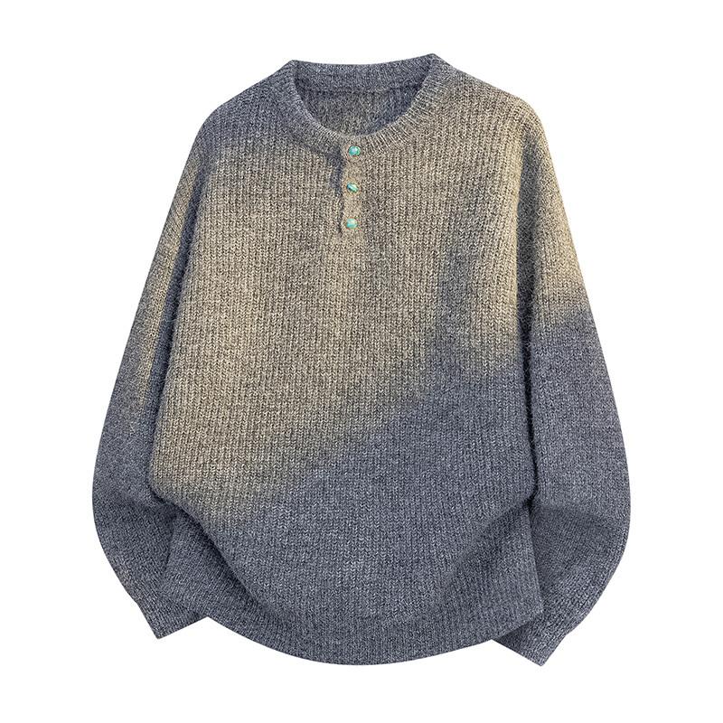 

Autumn Winter Round Neck Solid Color Simple All-match Sweater Male Casual Fashion Bottomed Knitting Top Men M сірий