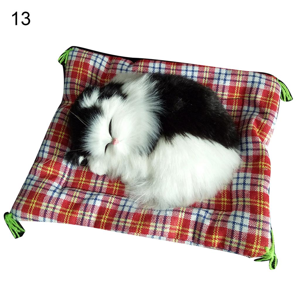 Jucărie de păpușă de pluș cu sunet de pisică drăguță de simulare de ursuleț cu covoraș de dormit pentru decorarea casei