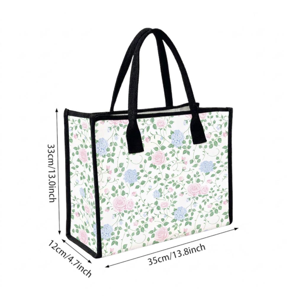 Floral Tote Bag Casual Shoulder Handbag for Daily Shopping Use