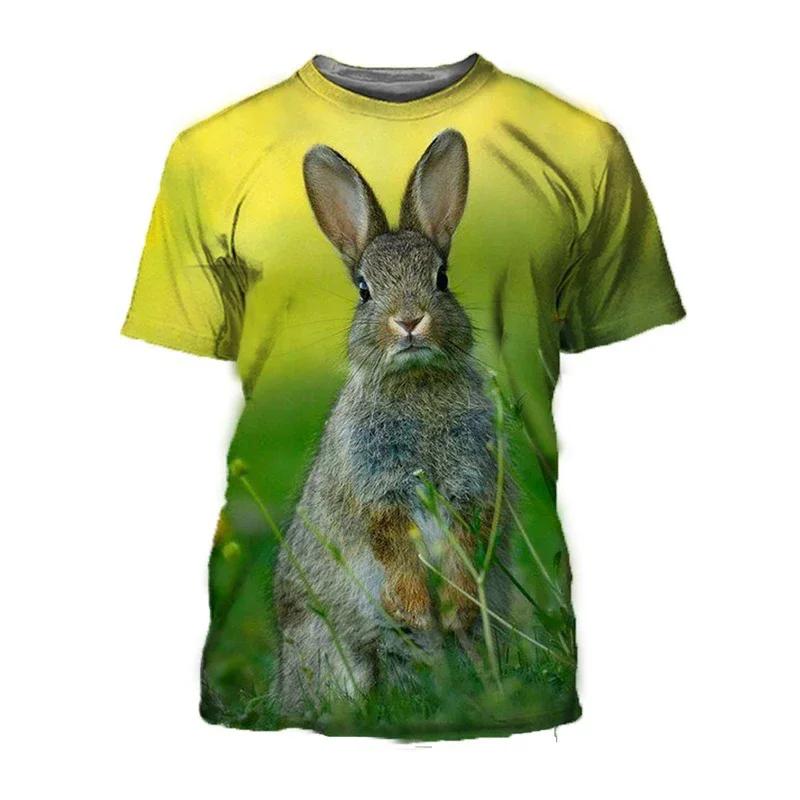 Summer Casual Trends Animal Crew Neck Clothing Fashion Cute Rabbit 3D Printed T-shirt for Men and Women Short Sleeve Big Top T-s