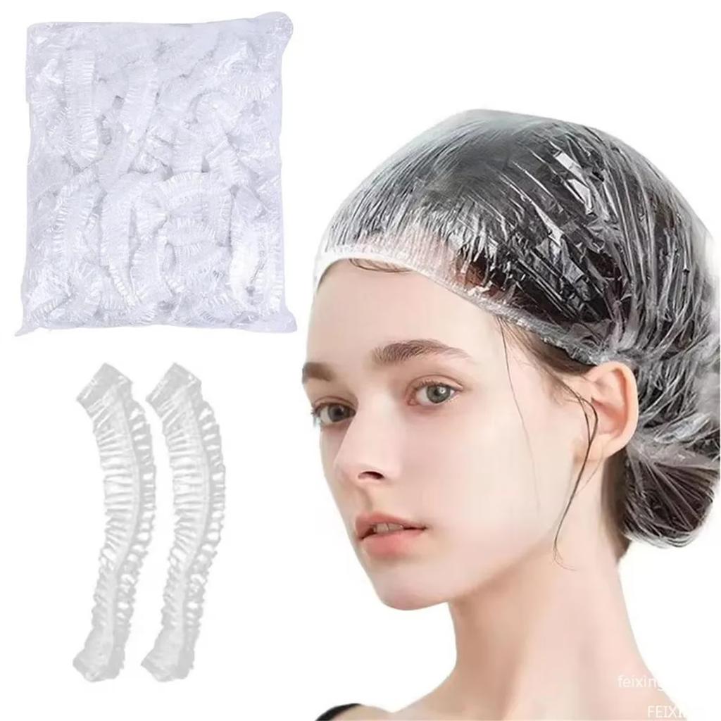 100 Pack Disposable Shower Caps Thickened Waterproof Elastic Hair Covers for Women Clear Plastic Large 15 Inch Bath Caps