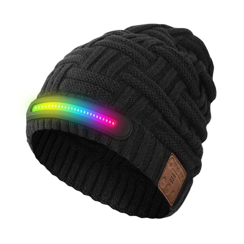 High Visibility LED Music Hat with Connectable Music Headphone Rechargeable Cap for Night Activity Safety Winter Warmth