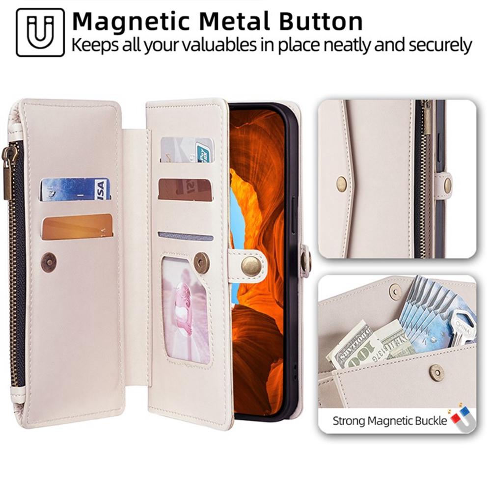 For iPhone Air Case Card Slots Zipper Purse PU Leather Phone Cover with Shoulder Strap