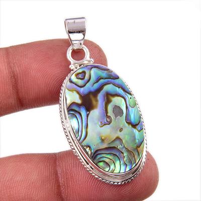 Natural Abalone Shell Gemstone 925 Solid Sterling Silver Jewelry Pendant 2" M6l13