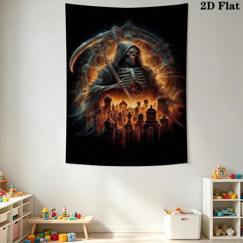 Dark Reaper Tapestry Gothic Grim Reaper Wall Hanging Tapestry Wallmounted Fashion Print Work Of Art Background Wall Hanging Cloth