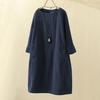 Women's Round Neck Long Sleeve Corduroy Midi Dress Loose A-Line Dress Vintage Retro Solid Color Casual Plus Size Shift Dress