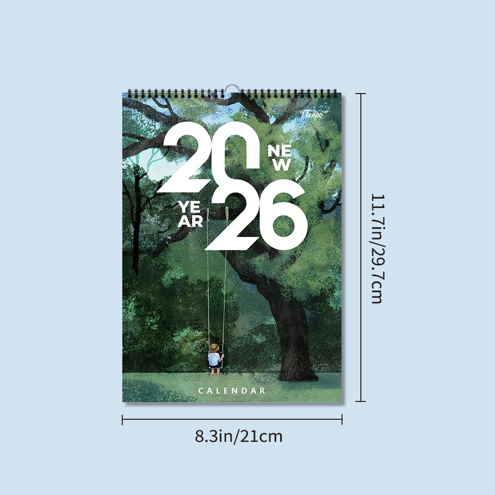 

1pc Scenic Wall Calendar - Cartoon Landscape Theme, 12 Different Designs, Suitable for Art Enthusiasts & Birthday Gifting