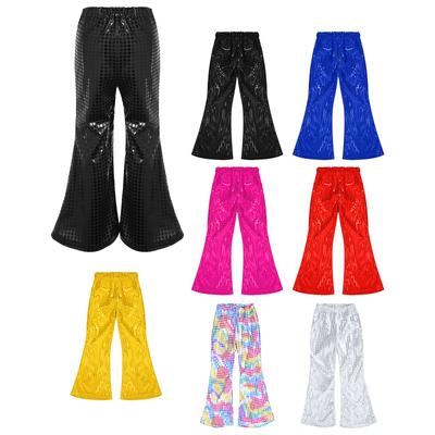 Kids Boys Girls Stylish Clothing Elastic Waistband Flared Pants Shiny Sequins Stage Performance Pants