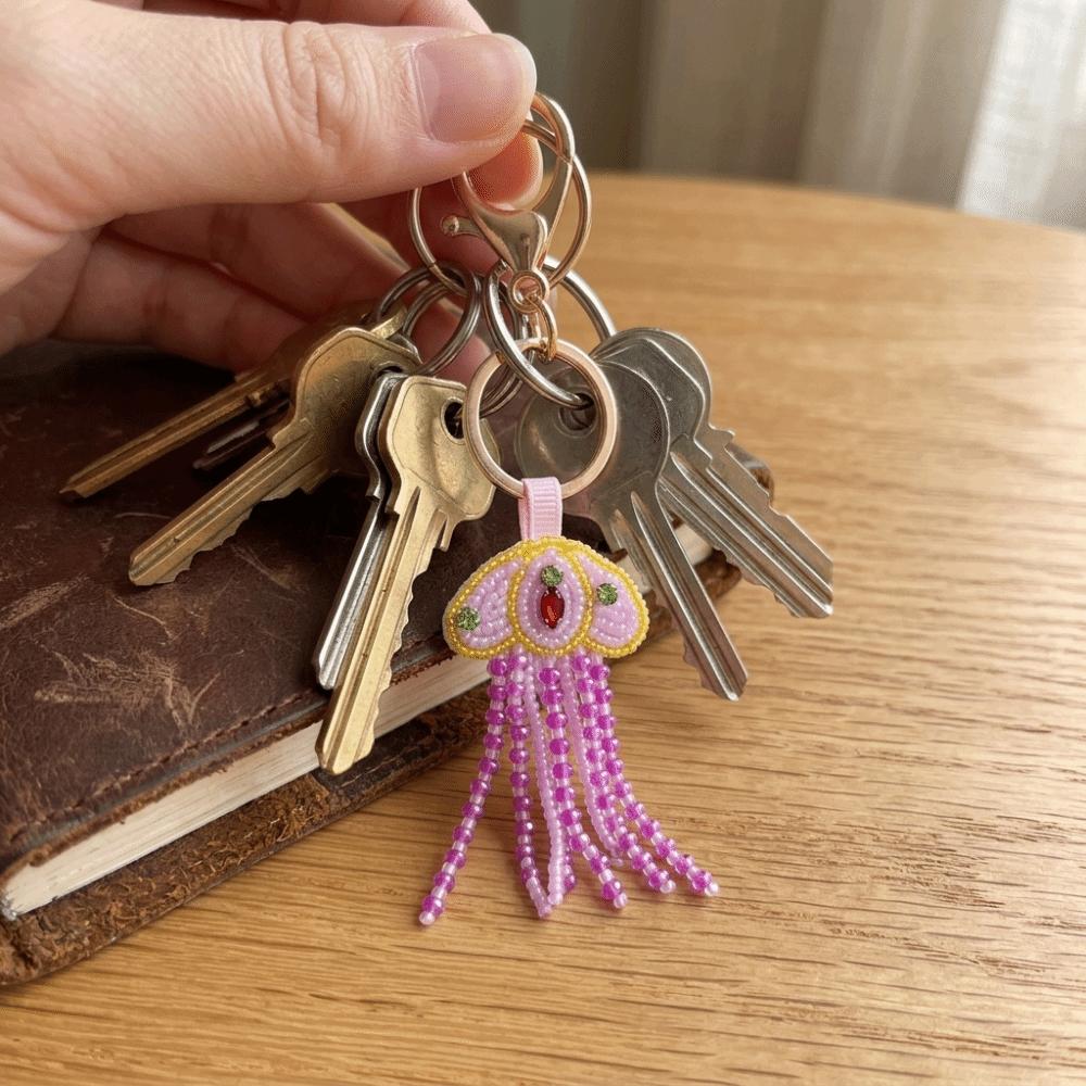 Handmade Jellyfish Patch Keychain Rhinestone Beads Bag Charm Handmade Keychain Holiday Gift