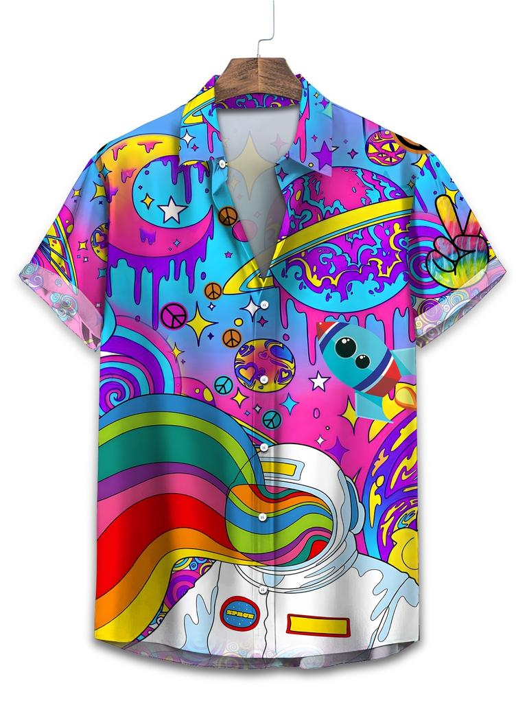 Printed Men's Colorful Hip-Hop Vacation Shirt