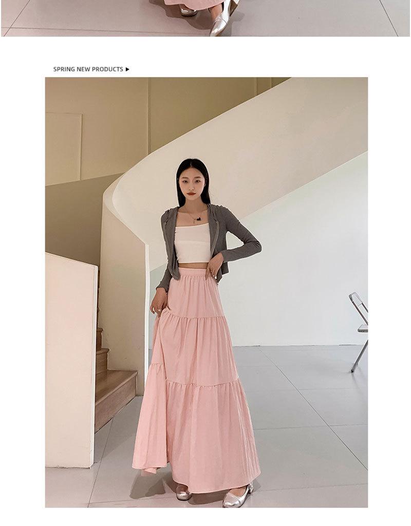 2026 New Style Women's Pink French Cake Skirt with Elastic Waistband - Spring/Summer Loose Slimming Half Skirt