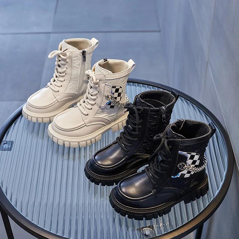 2024 Kinder Kurzstiefel für Mädchen Herbst Neue Mode UK Stil Weich Bequem Schlicht Lässig Vielseitig Trendig Lederschuhe