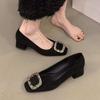 Rhinestone inner height-increasing single shoes women's spring and autumn new versatile evening shoes small black high heels