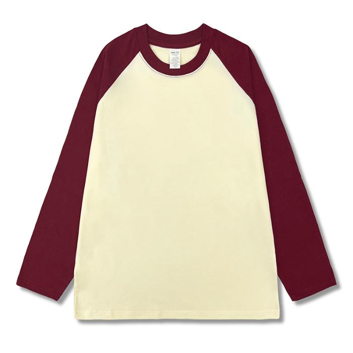 

Oversize Shoulder Insert Long Sleeve T-Shirt Women s Spring Autumn American Color Block Base Shirt Loose Neck Pure Cotton Top L