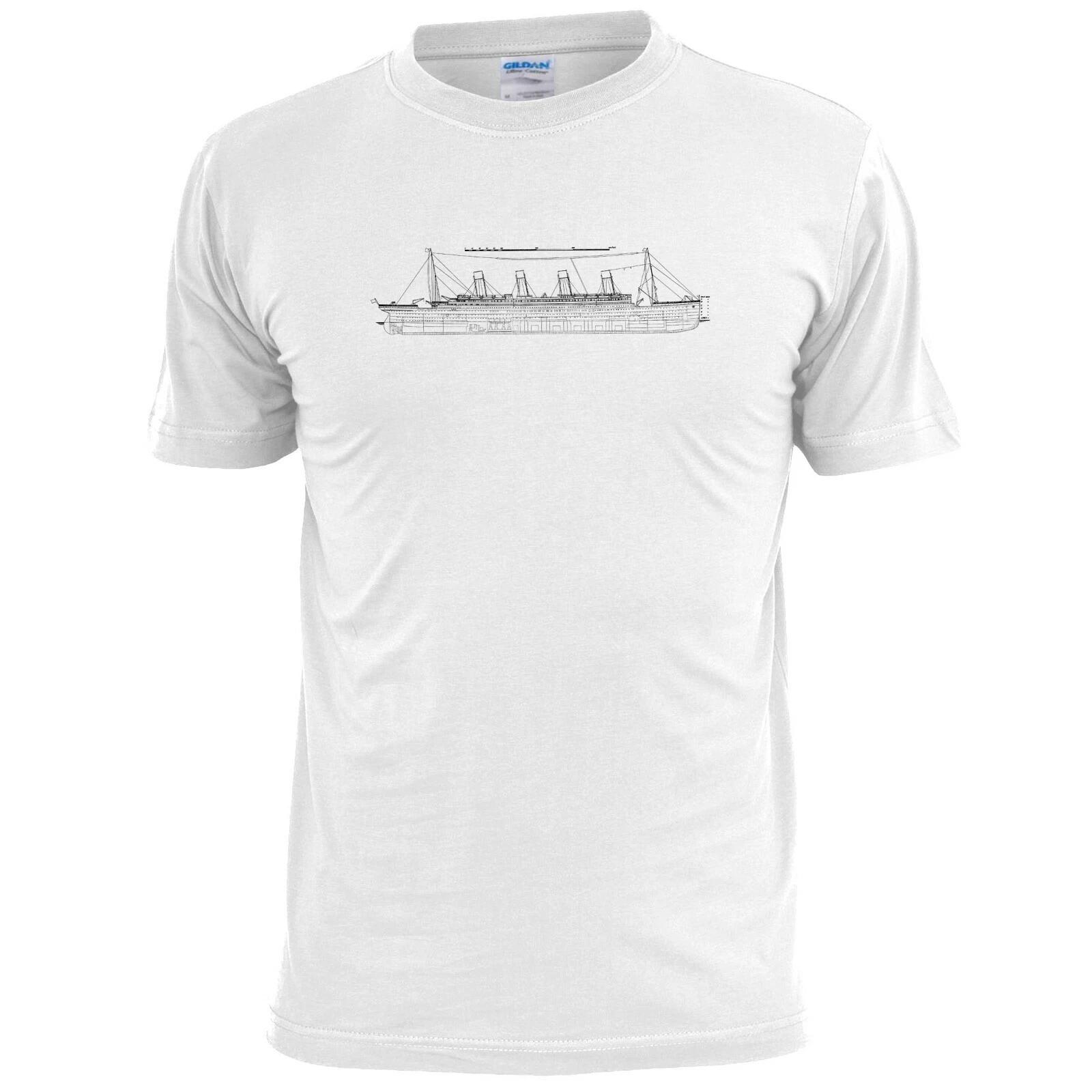Mens Titanic Ship Sketch T shirt White Star Line XL