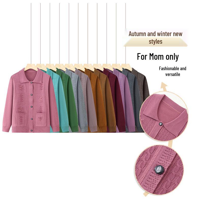 Grandma's Loose Knit Cardigan - Spring/Fall Wear for Middle-aged and Elderly Women