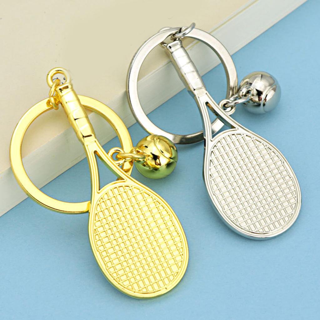 Sporty Zinc Alloy Keychain Featuring Hollowed Tennis Racket Designs Vacuum Electroplated Finish Collector's Accessory