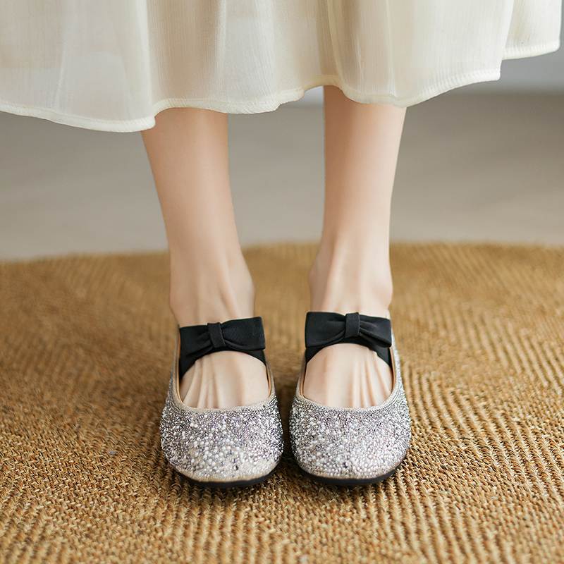 Krazing Pot crystal beading Fashion Spring Size 42 41 Low Heels Women round Toe Shoes Ballet Dance Shallow Flats