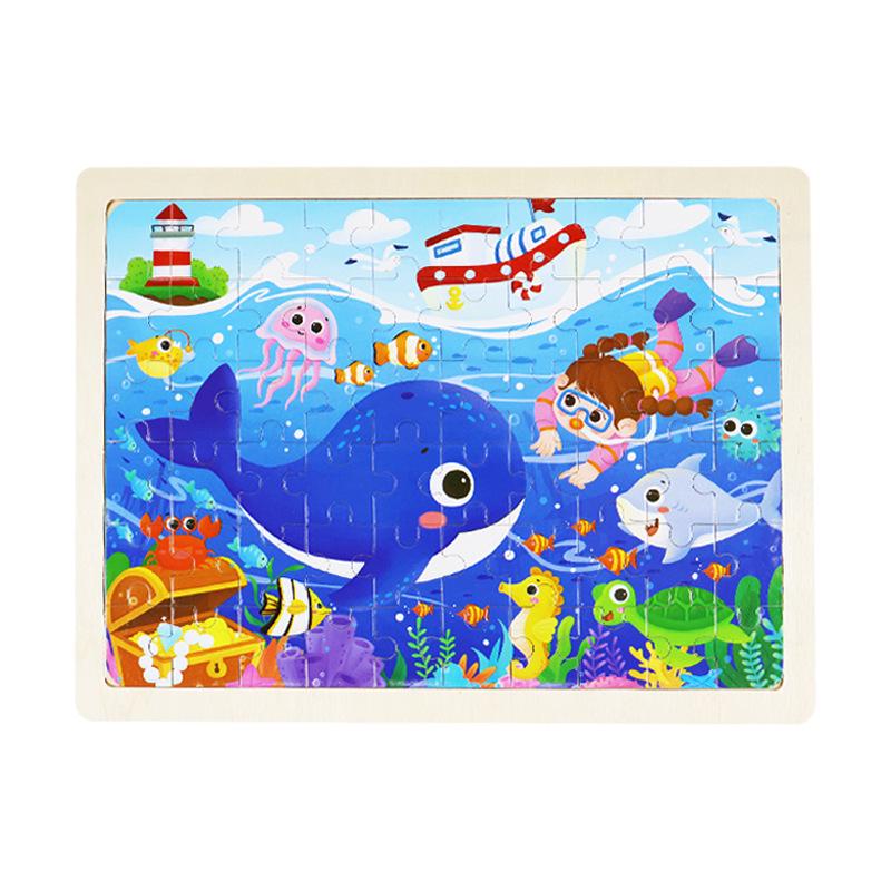 Wooden Animal Cartoon Jigsaw Puzzle Board - 30, 60, 98, 120-piece Toy for Early Childhood Education