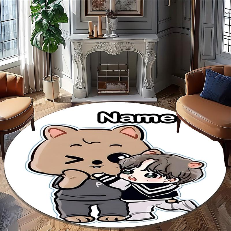 Customizable K-Kpop Team1 Round Non-Slip Carpet - Ideal for Garden, Picnic, Office, Perfect for Decoration, Suitable For All Seasons