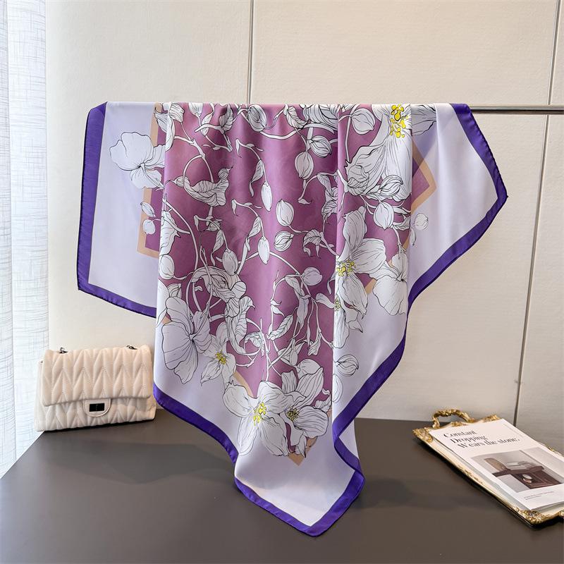 

Spring And Autumn Flowers Simulation Silk High-End Printing Large Square Scarf Silk Scarf Shawl Head Scarf Neck Protection Scarf 90*90cm