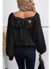 European & American V-neck Bowknot Sweater - Women's Casual Autumn/Winter Long Sleeve Loose Top