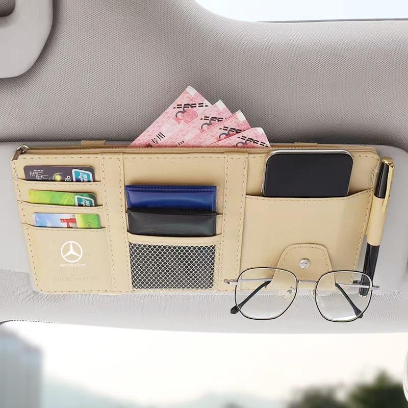 PU Leather Multi-Pocket Car Sun Visor Point Storage Pocket Bag For Mercedes Benz W204 W124 W201 W202 W212 W220 W205 GLA CLA AMG
