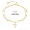 Fashionable Gold Color Women's Cross Chain Bracelet for Girls, Shining with Zircon Inlay, Double-layer Adjustable Charm Bracelet