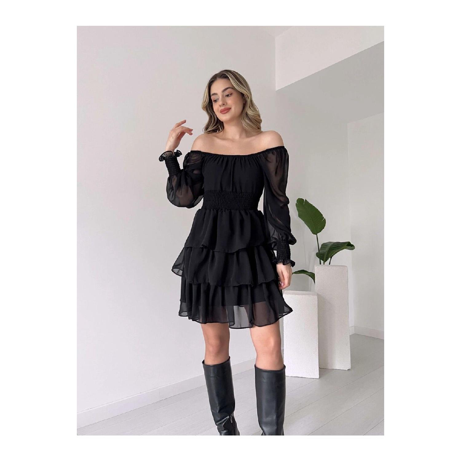 

Черное шифоновое мини-платье с многослойной воланной юбкой Jennifer 2831 S чёрный