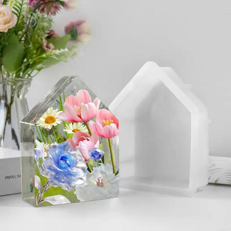 DIY Geometric Mold House Rectangular Silicone Resin Crystal Epoxy Mold for Bookcase Decoration
