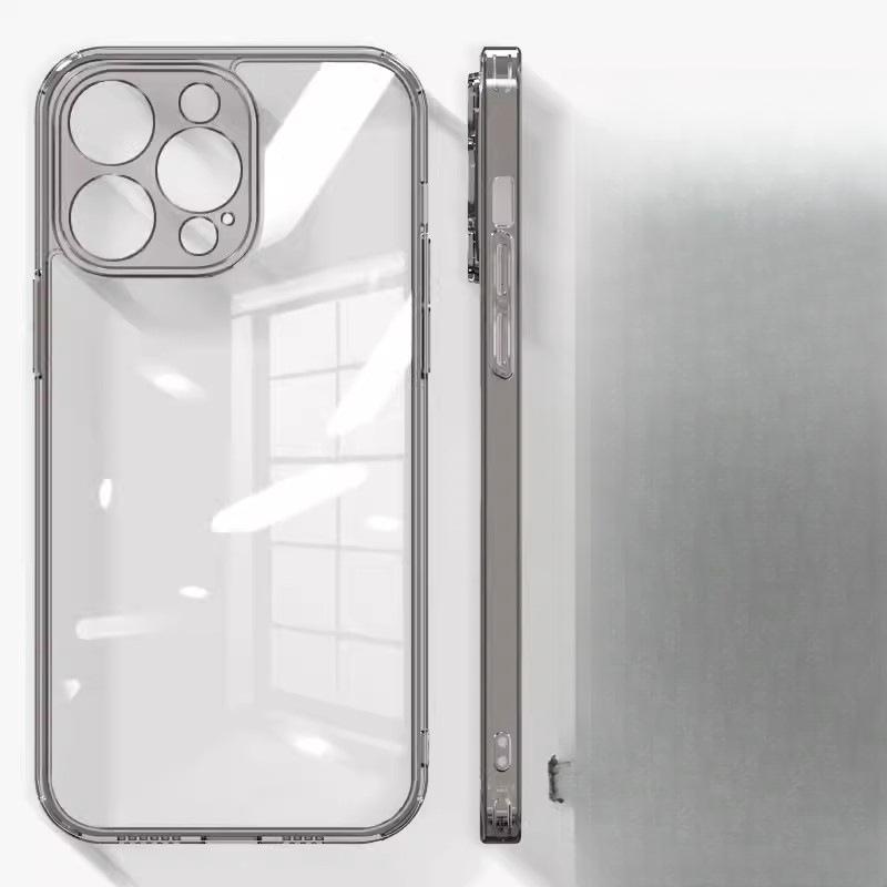 Applicable To IPhone16 Transparent Glass Mobile Phone Case 15proMax Applicable To Apple 14 Soft Edge Anti-fall Protective Case 13