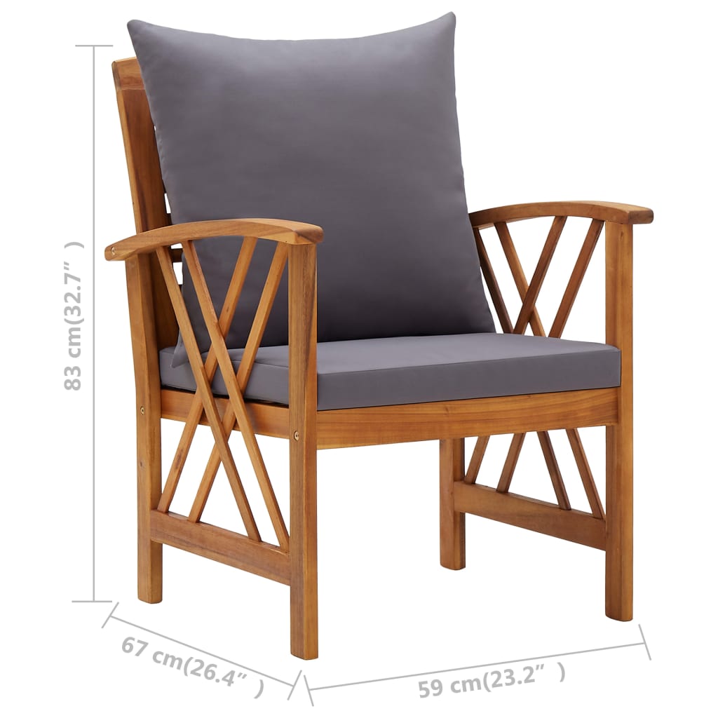 Garden Chairs with Cushions 2 Pcs Solid Acacia Wood