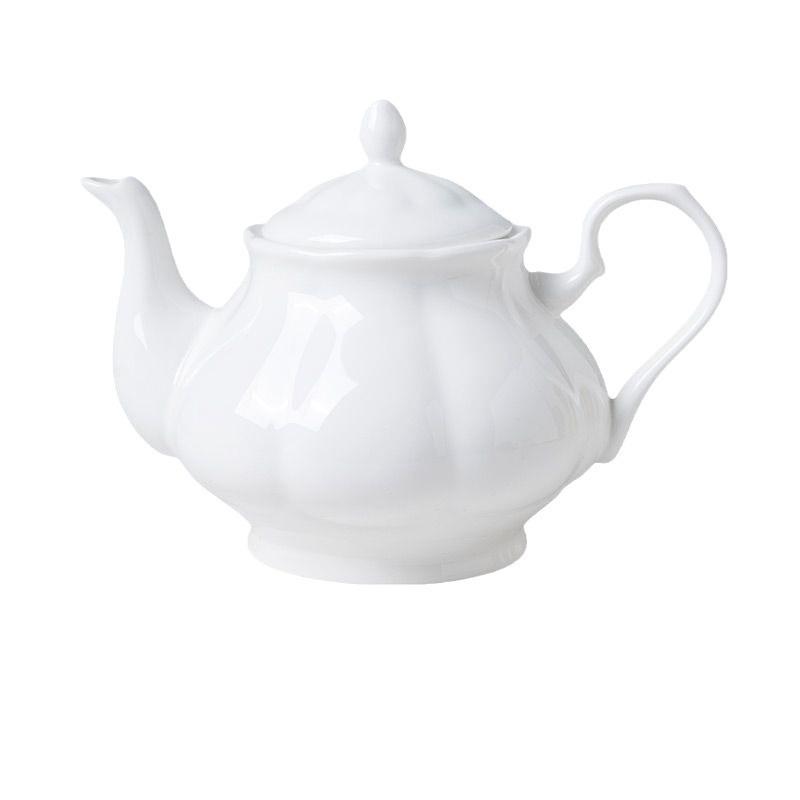 English Style White Ceramic Coffee Set: 7-Piece Bone China Cup, Pot, Saucer & Spoon.