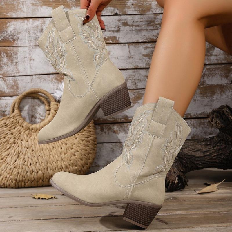 Retro Shoes, Thick-heeled Ankle Boots, New Fashion Boots for Women, Round-toed Mid-calf Boots