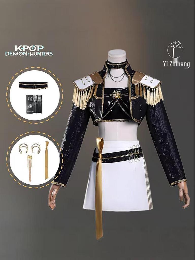 Lumi Black K-pop Girl Group Demon Hunter Halloween Cosplay Costume Set