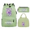 Primary and secondary school students schoolbag three-piece set, animation cartoon personalized printing backpack, casual pencil bag, meal bag