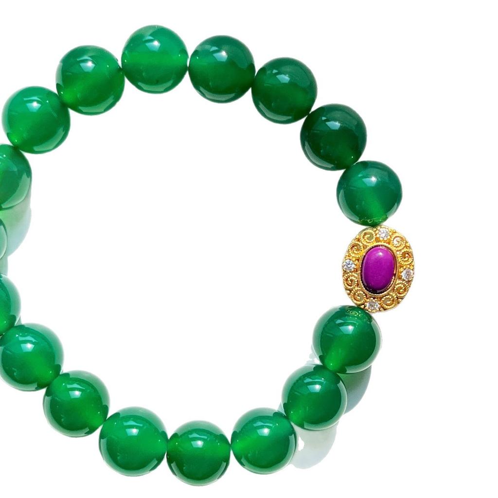 10Mm High Quality Emperor Green Vitreous Body Natural Chalcedony Bracelet Bracelet