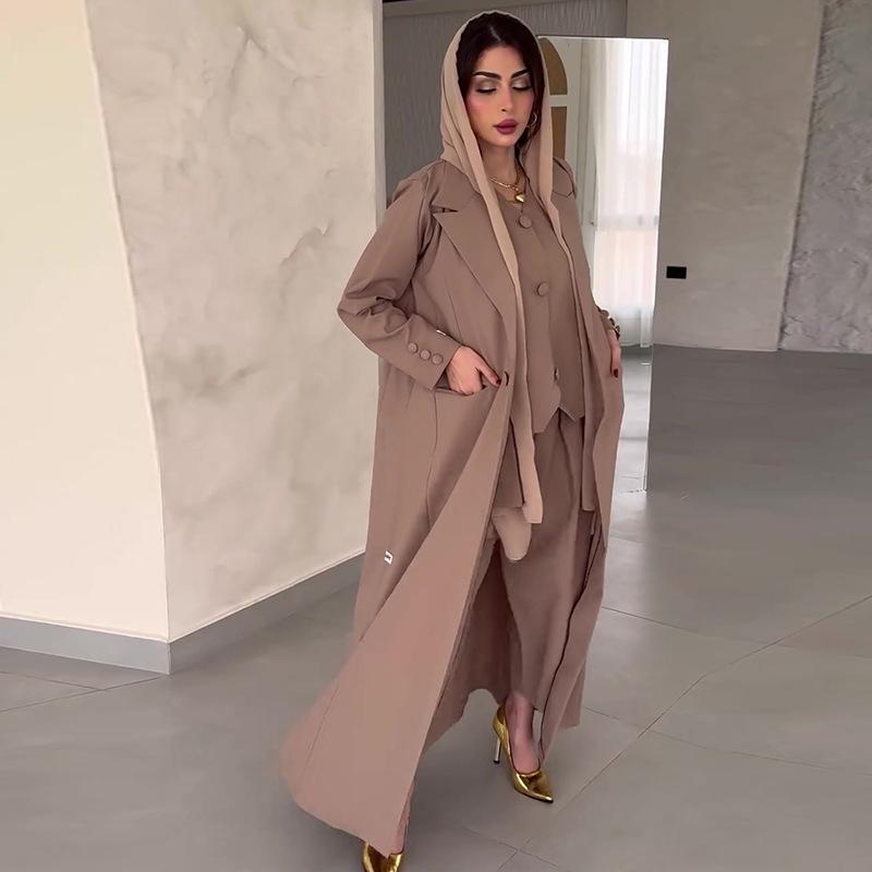 2024 European-American Autumn Winter Fashion Three-Piece Set: Vest, Sleeveless Top, Long Pants & Coat