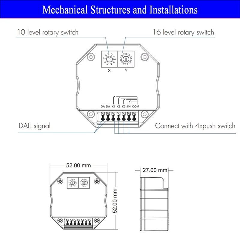 Da-4S Encoded DALI Signal 4 Push Button Dimmer Works DALI Master/Bus Power Supply Switch For LED Lights- Address Selection 3