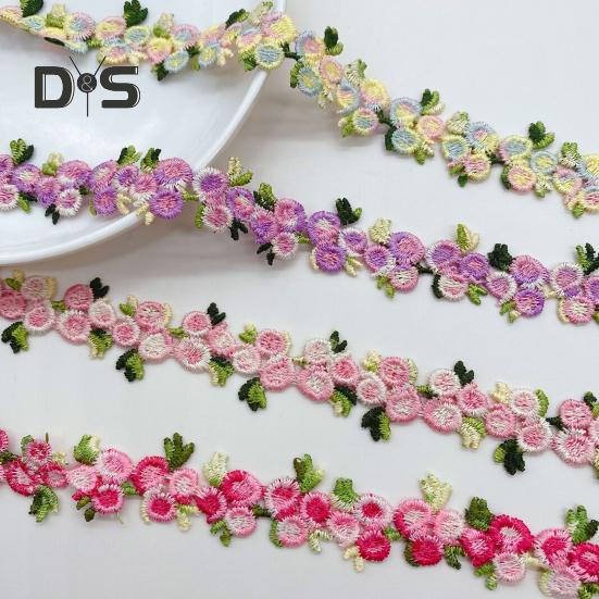15 Yards Blommig Spetskantband Polyester Broderad Spetsapplikationsremsa Blommig Spetsband Sytyg för DIY-hantverk Bröllopsdekorationer